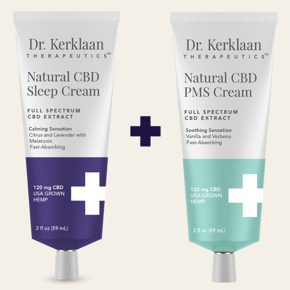 Dr. Kerklaan Natural CBD Sleep Cream and Natural CBD PMS Cream showing bundled together.